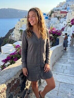 120% Lino Long Sleeve Mini Shirt Dress Size S